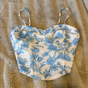 SHEIN White and Blue Floral Crop Top